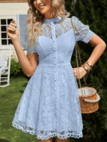 Elegantiška vakarinė suknelė su nėriniais ir pūstomis rankovėmis - Image 8