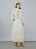 Elegantiškas dygsniuotas ilgas paltas