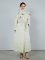 Elegantiškas dygsniuotas ilgas paltas - Image 3