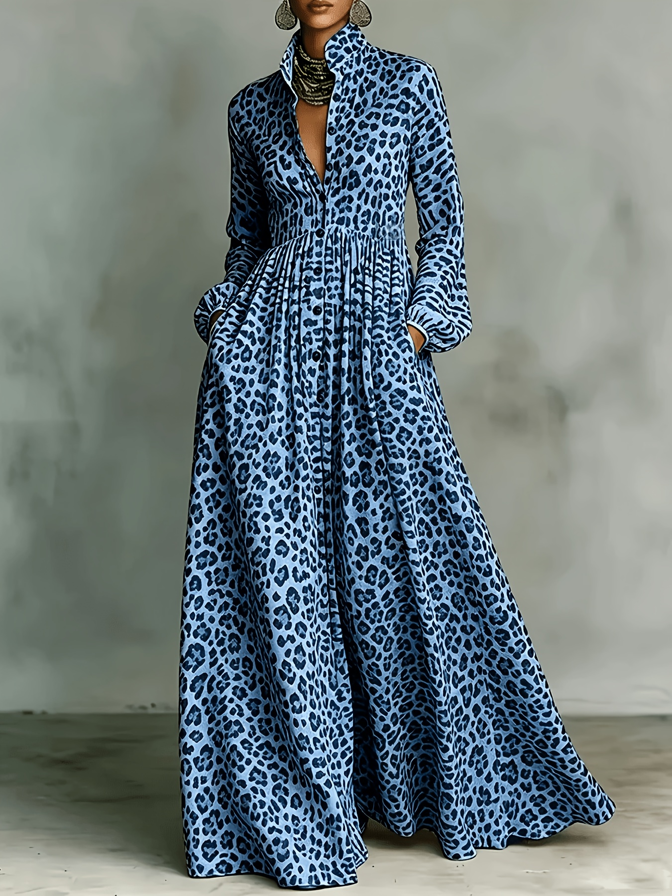 product-fancy-31d1484d-b36a-4647-8285-19fbce8cf462 A silueto leopardinio rašto ilga suknelė - Image 1