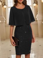 Elegantiška kokteilinė suknelė su apsiaustu - Image 5