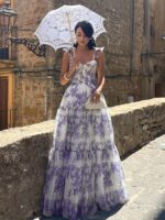 Elegantiška prancūziška gėlėta ilga suknelė - Image 3