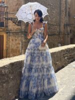 Elegantiška prancūziška gėlėta ilga suknelė - Image 2