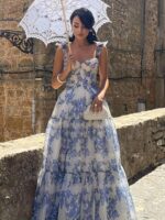 Elegantiška prancūziška gėlėta ilga suknelė - Image 6