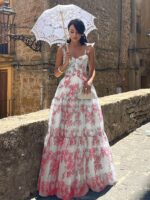 Elegantiška prancūziška gėlėta ilga suknelė - Image 5