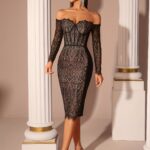 Elegantiška nėriniuota vakarinė suknelė