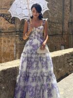 Elegantiška prancūziška gėlėta ilga suknelė - Image 7