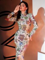 Elegantiška juoda ilga vakarinė suknelė su blizgučiu - Image 4