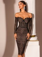 Elegantiška nėriniuota vakarinė suknelė - Image 3