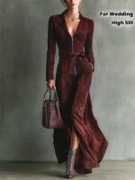 Elegantiška burgundiškai raudona ilga suknelė - Image 2