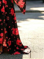 Juodas kimono chalatas su gėlių raštu - Image 5