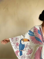 Kimono stiliaus chalatas su gėlių ir paukščių raštu - Image 2