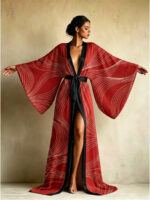 Raudonas kimono chalatas 