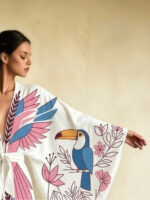 Kimono stiliaus chalatas su gėlių ir paukščių raštu - Image 3