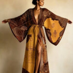 Kimono stiliaus chalatas su Afrikos žemėlapio raštu
