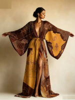 Kimono stiliaus chalatas su Afrikos žemėlapio raštu