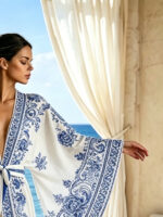 Baltas kimono chalatas su porceliano raštu - Image 3