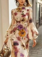 Elegantiška ilga suknelė su gėlių raštu - Image 3