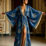 Kimono chalatas su geometriniu karūnos raštu