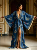 Kimono chalatas su geometriniu karūnos raštu