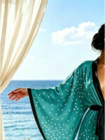 Satininis kimono chalatas su taškelių raštu - Image 2