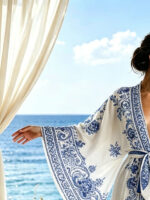 Baltas kimono chalatas su porceliano raštu - Image 2