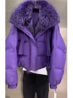 Moteriška violetinė pūsta striukė su gobtuvu - Image 2