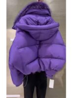 Moteriška violetinė pūsta striukė su gobtuvu - Image 5