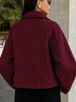 Moteriškas bordo spalvos „Herringbone“ rašto trumpas paltas/švarkas - Image 3